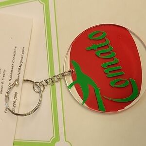 Tomato 4" Acrylic Round Silver Tone Keychain